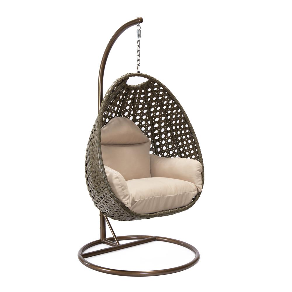 Beige Wicker Hanging Egg Swing Chair. Picture 2