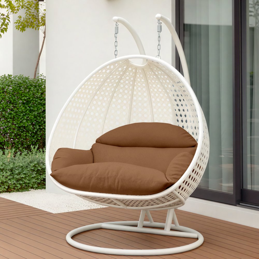 White Wicker Hanging 2 person Egg Swing Chair. Picture 9