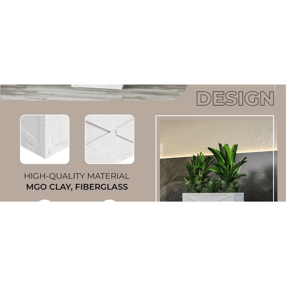 Bonsai Series Rectangle Poly Stone Planter in White 14.6 x 13 30 Long. Picture 12