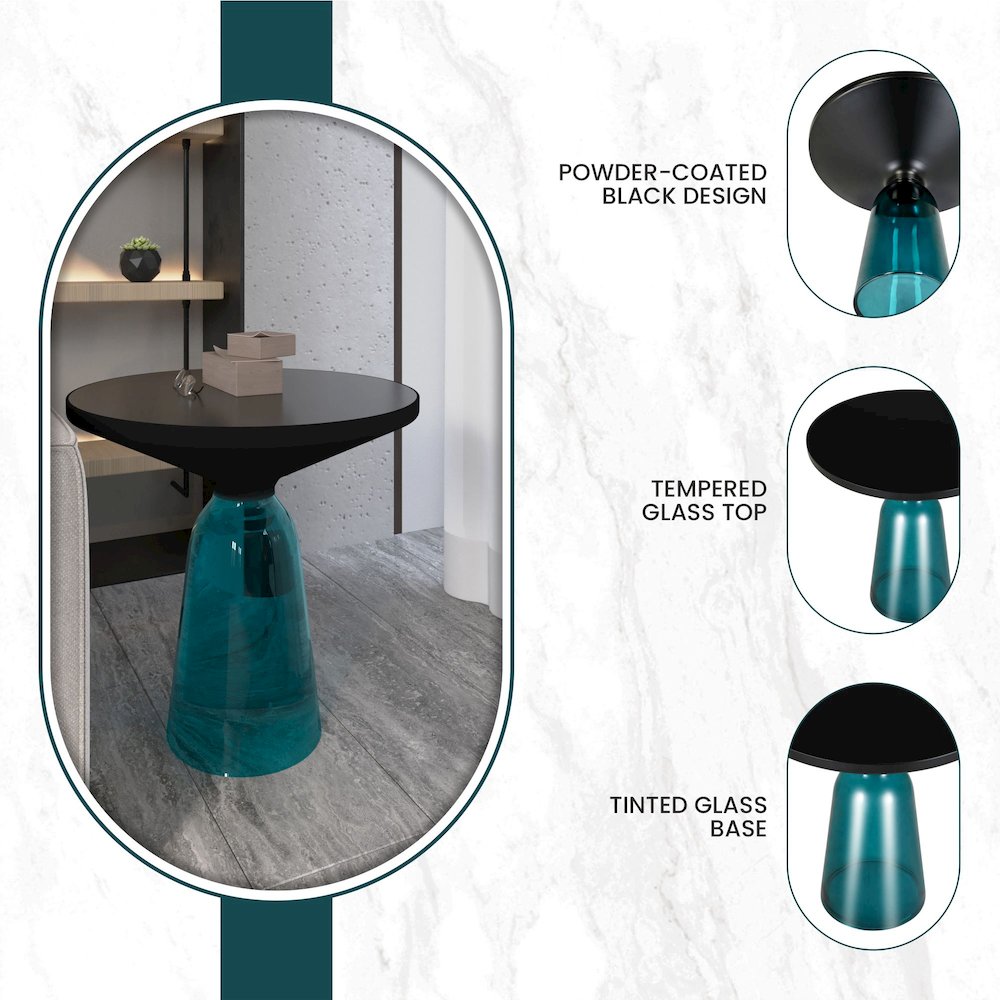 Tully Collection Glass side Table Blue glass, Black Rim with Black Glass top. Picture 3