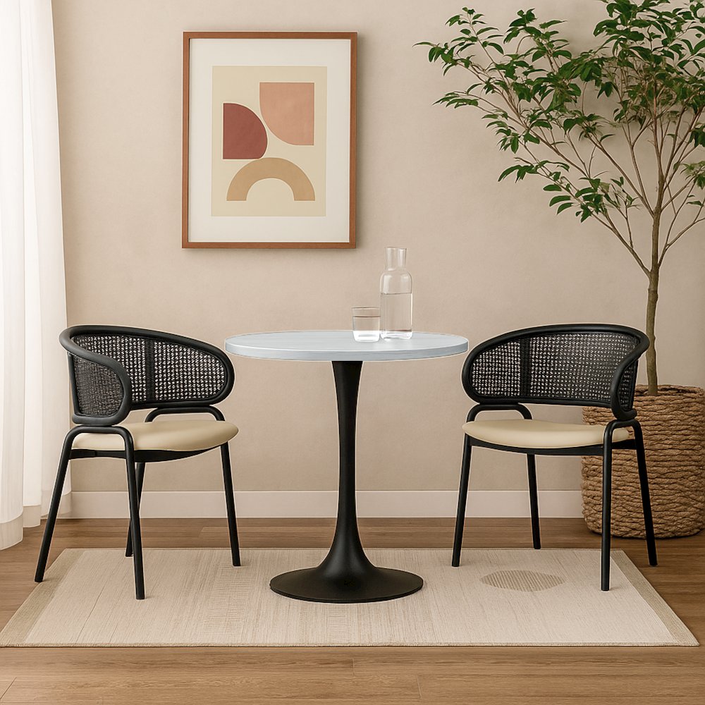 Bristol Dining table, Black Base with 36 Round Light Natural MDF top. Picture 1