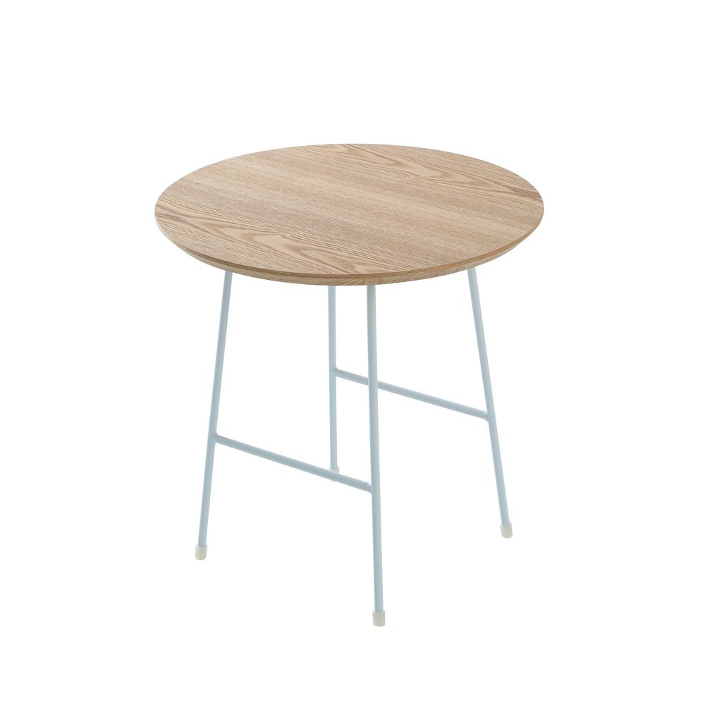 Rossmore Mid Century Modern Round Side Table With White Steel Frame. Picture 2