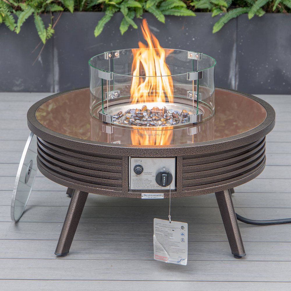 Walbrooke Outdoor Patio Aluminum Round Slats Design Fire Pit Side Table. Picture 14