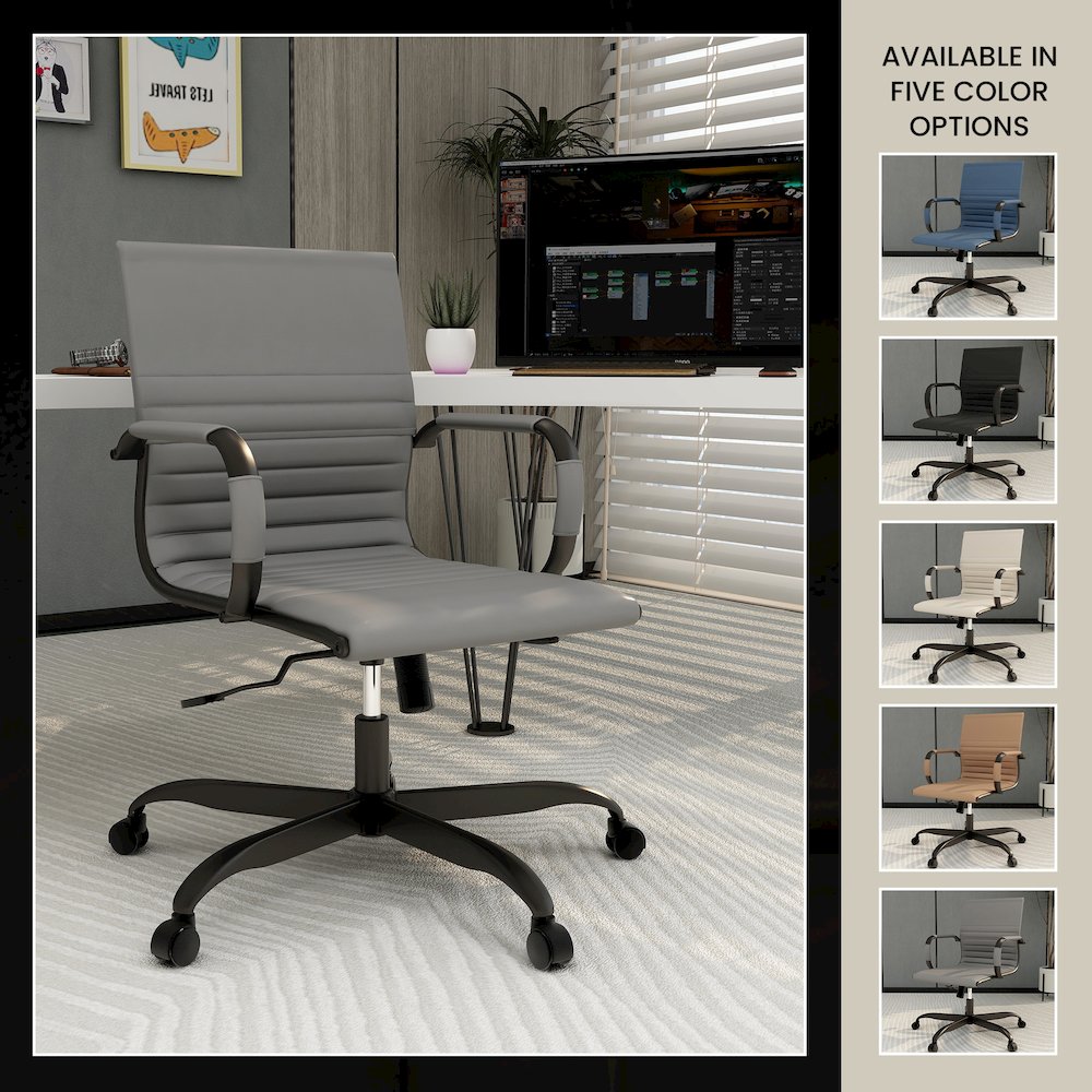 Harris Leather Home Office Chair in Grey With Black Frame. Picture 14
