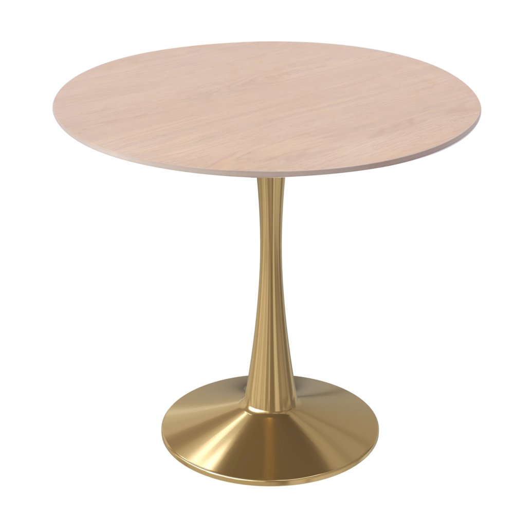 Bristol 27" Round Dining Table Gold Base with Sintered Stone Natural Wood Top. Picture 6