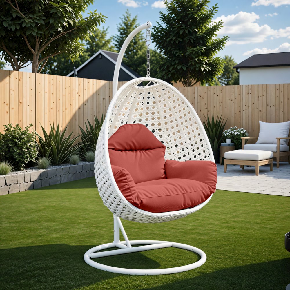 White Wicker Hanging Egg Swing Chair. Picture 11