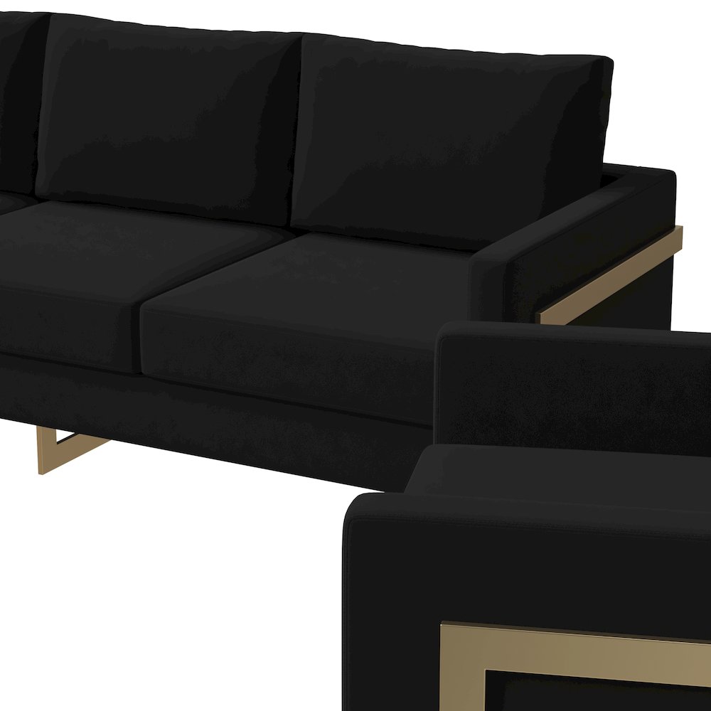 Lincoln 3-Piece Velvet Living Room Sofa Set With Gold Frame. Picture 14