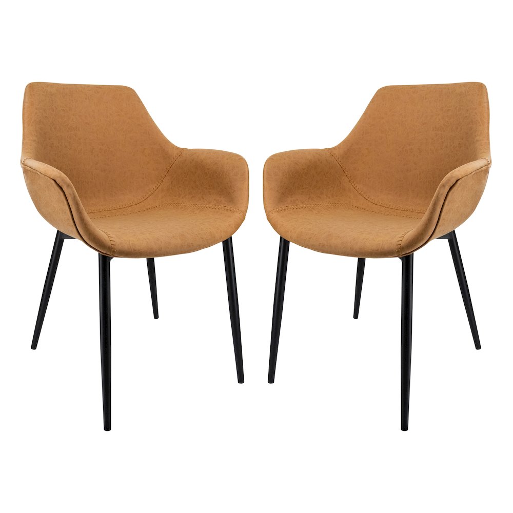 Markley Modern Leather Dining Arm Chair With Metal Legs Set of 2. Picture 1