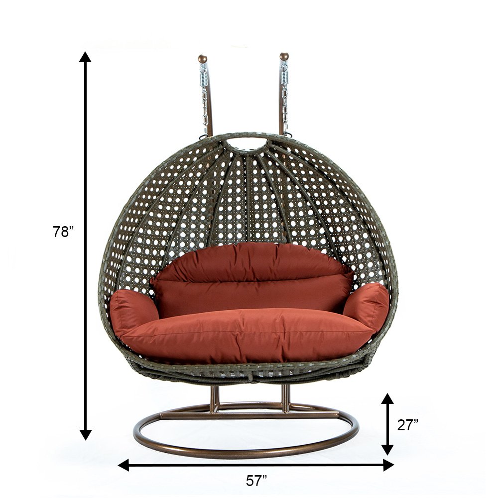 Beige Wicker Hanging 2 person Egg Swing Chair. Picture 12