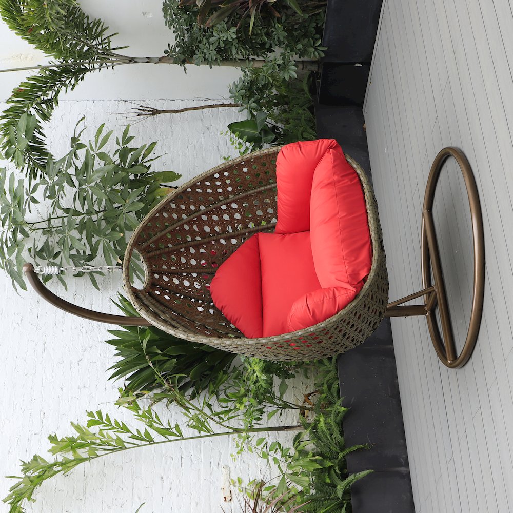 Beige Wicker Hanging Egg Swing Chair. Picture 7