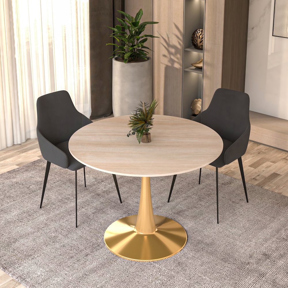 Bristol 40" round dining table Gold base with marbled MDF top. Picture 7