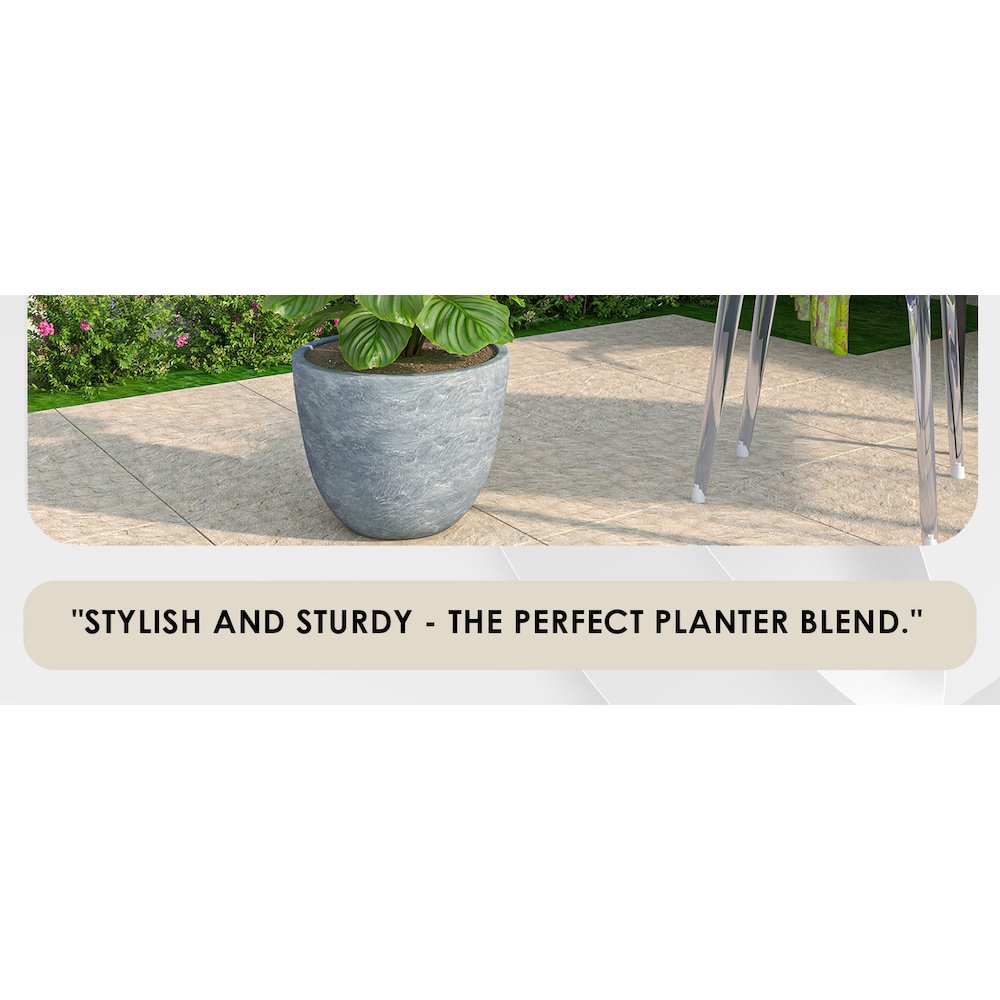Dahlia Series Poly Stone Planter in Aged Concrete 17.5 Dia, 13.6 High. Picture 3