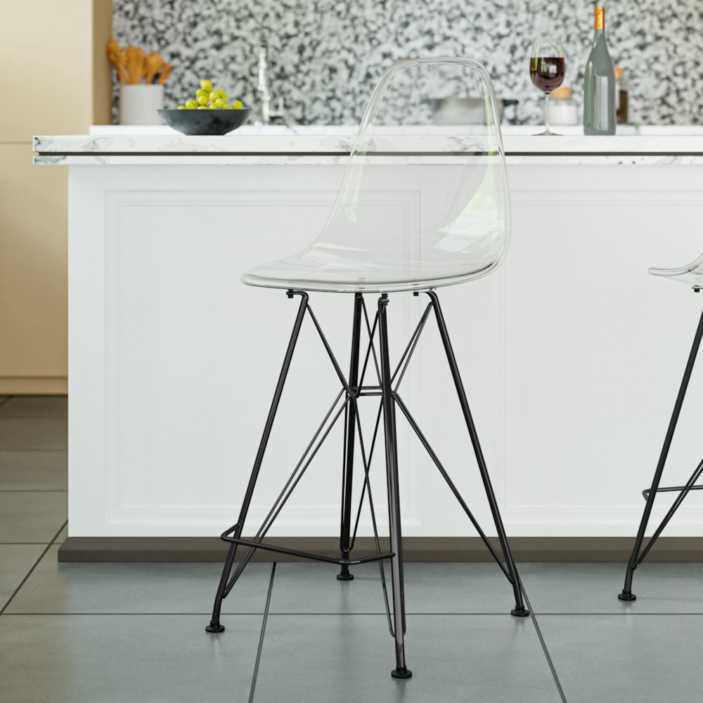 Modern Acrylic Bar stool Cresco Collection Black Base with Clear seat. Picture 15