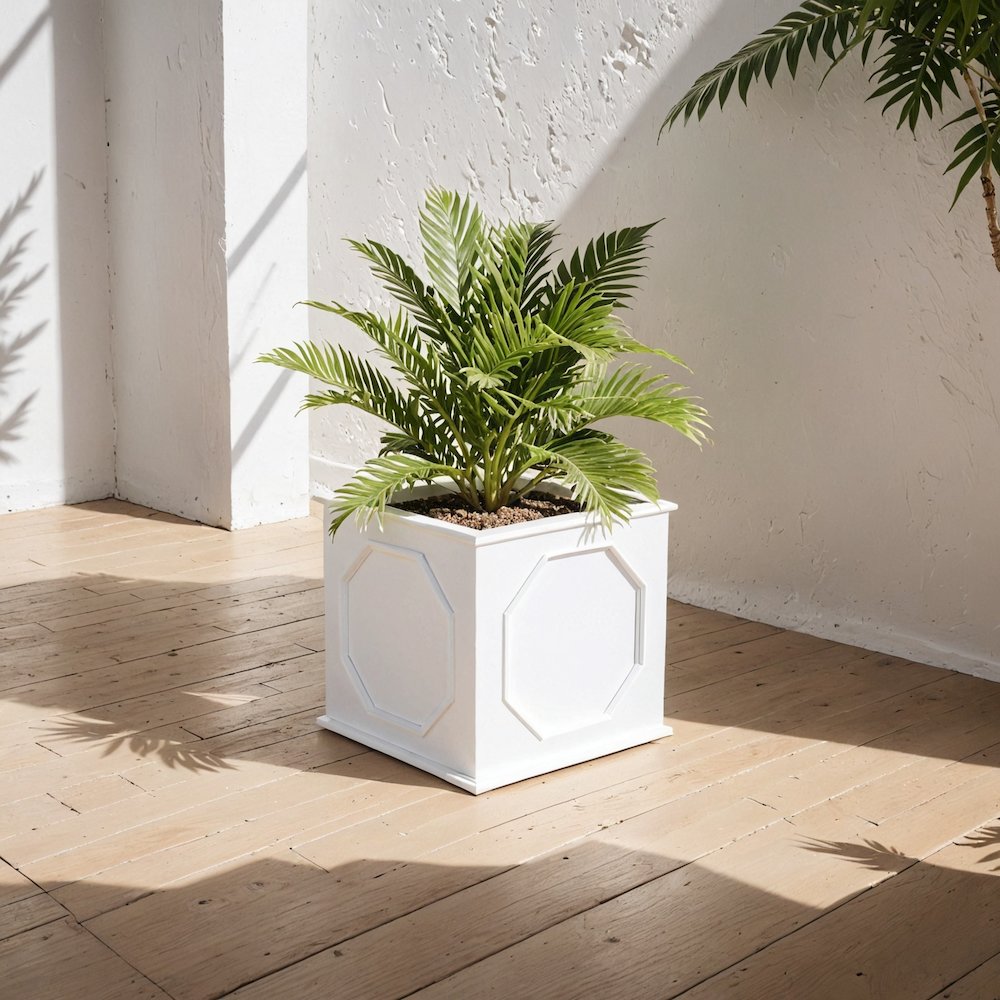 Sprout Series Cubic Fiber Stone Planter in White 15 Cube. Picture 7