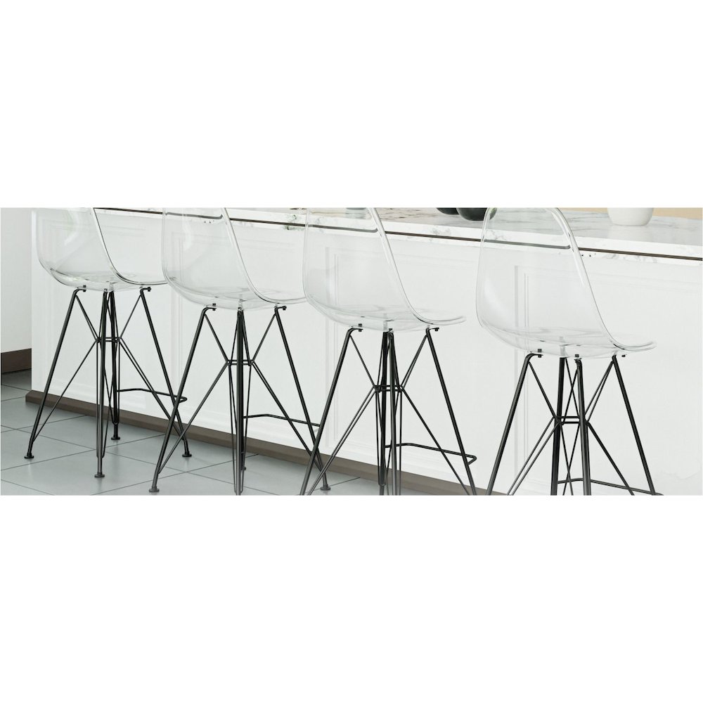 Modern Acrylic Bar stool Cresco Collection Black Base with Clear seat. Picture 34