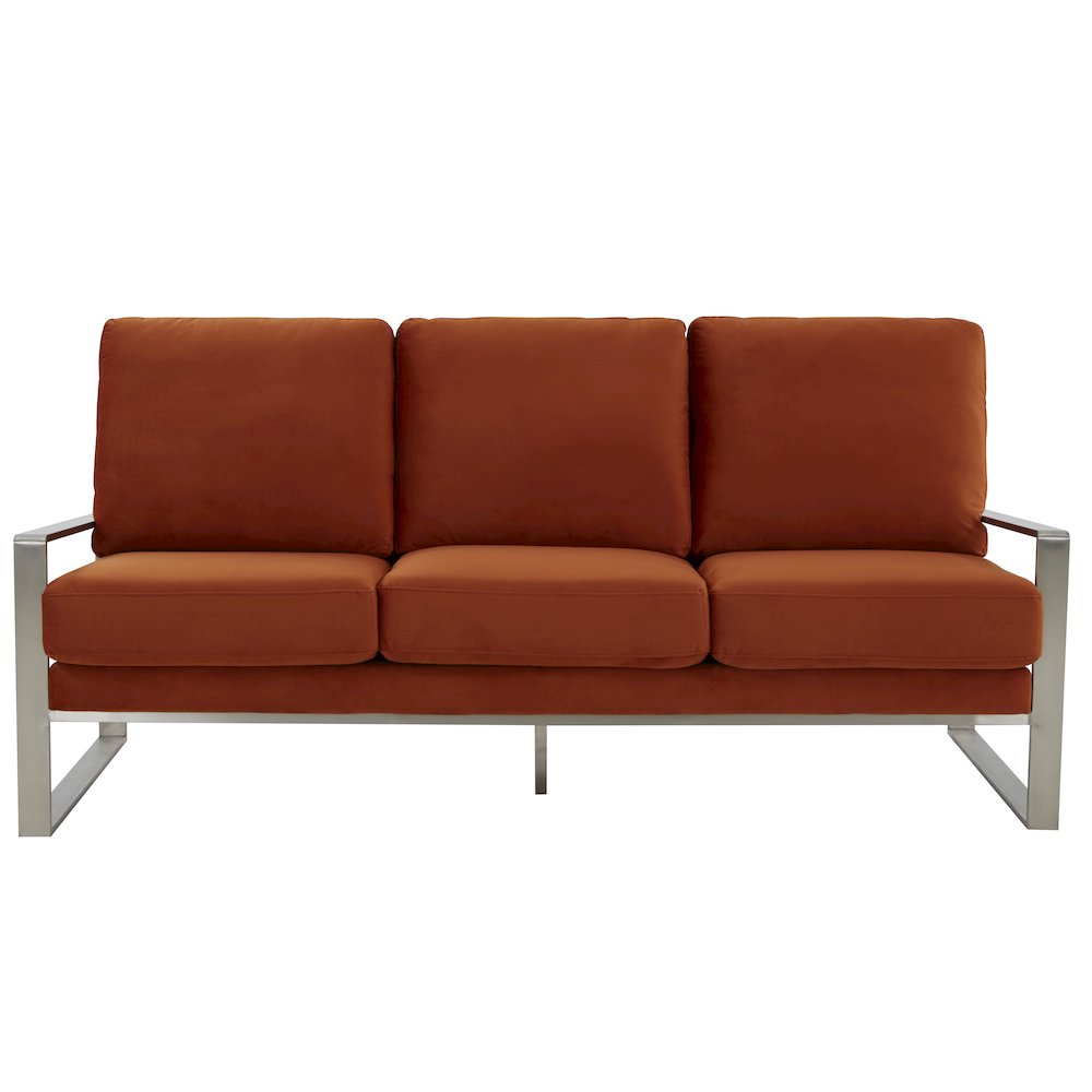 Jefferson Contemporary Modern Design Velvet Sofa With Silver Frame. Picture 3