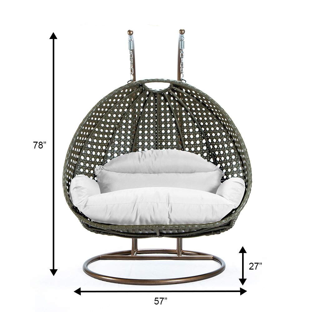 Beige Wicker Hanging 2 person Egg Swing Chair. Picture 11
