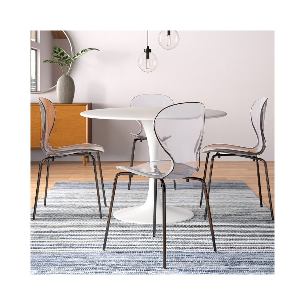 Modern Oyster Transparent Side Chair in Black Base set of 4. Picture 3