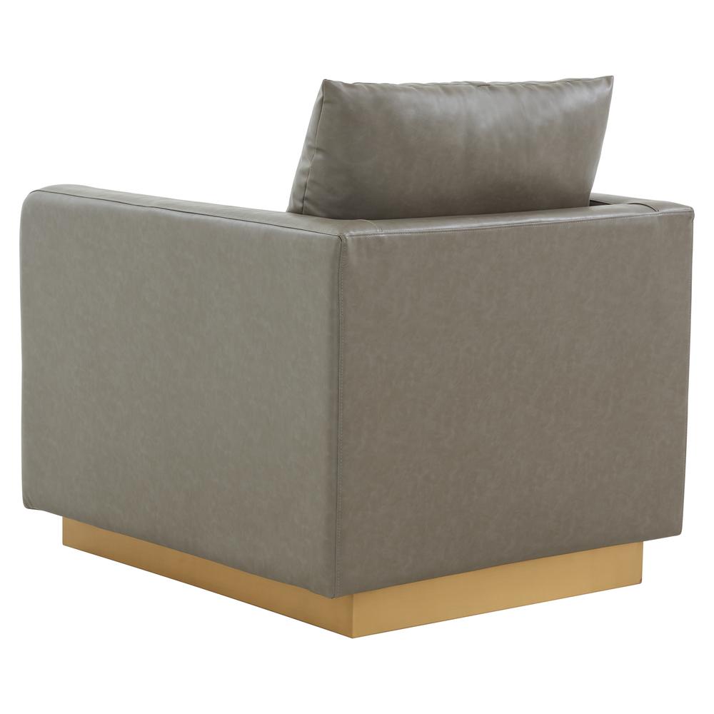 LeisureMod Nervo Leather Accent Armchair With Gold Frame, Grey. Picture 4