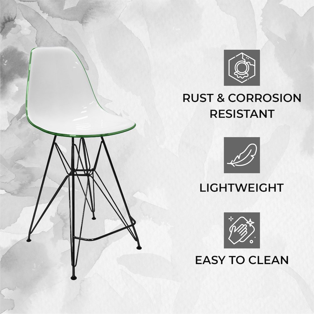 Modern Acrylic Bar stool Cresco Collection Black Base with White/Green seat. Picture 11