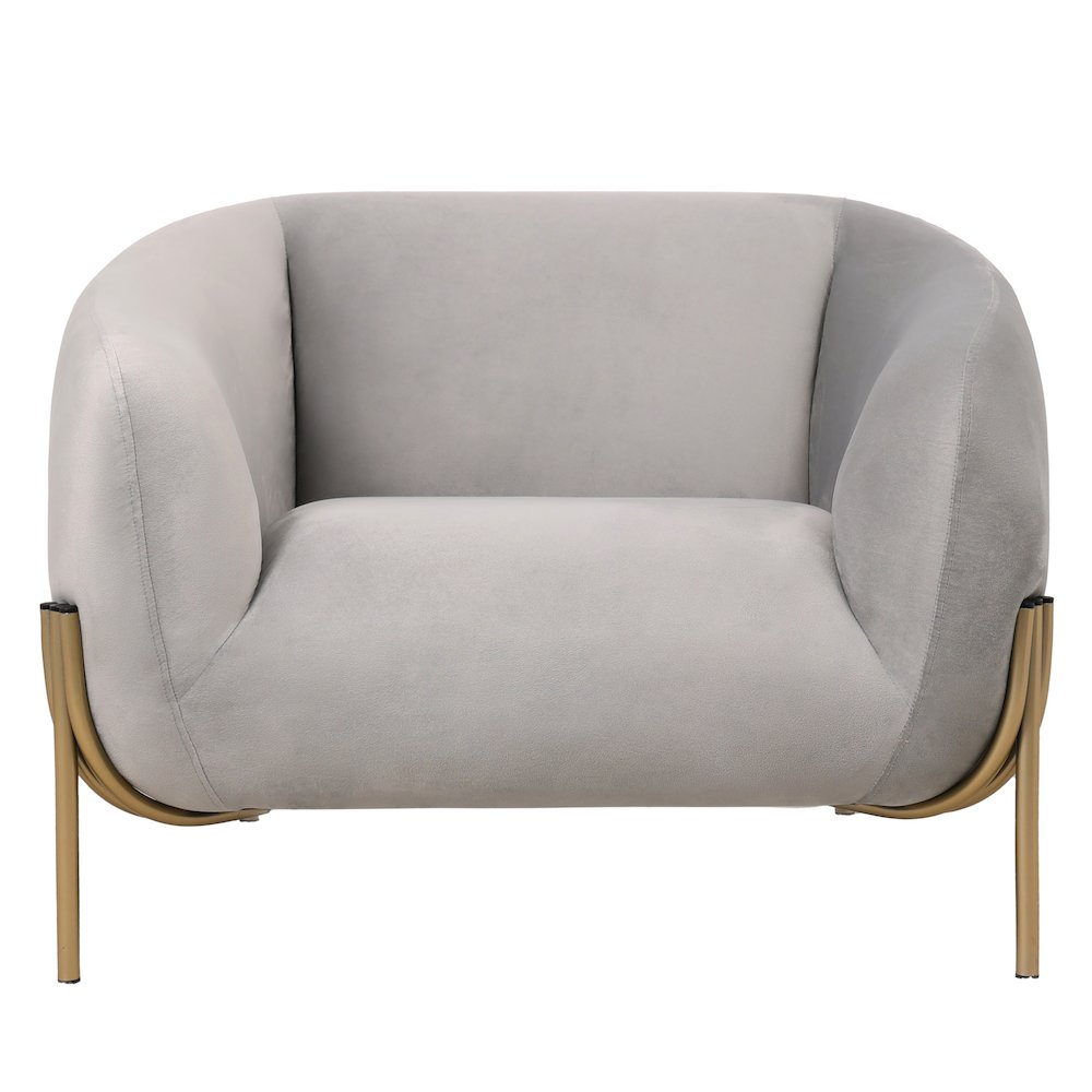 Zuno Collection Modern Single Seater Sofa in Light Grey Velvet. Picture 13