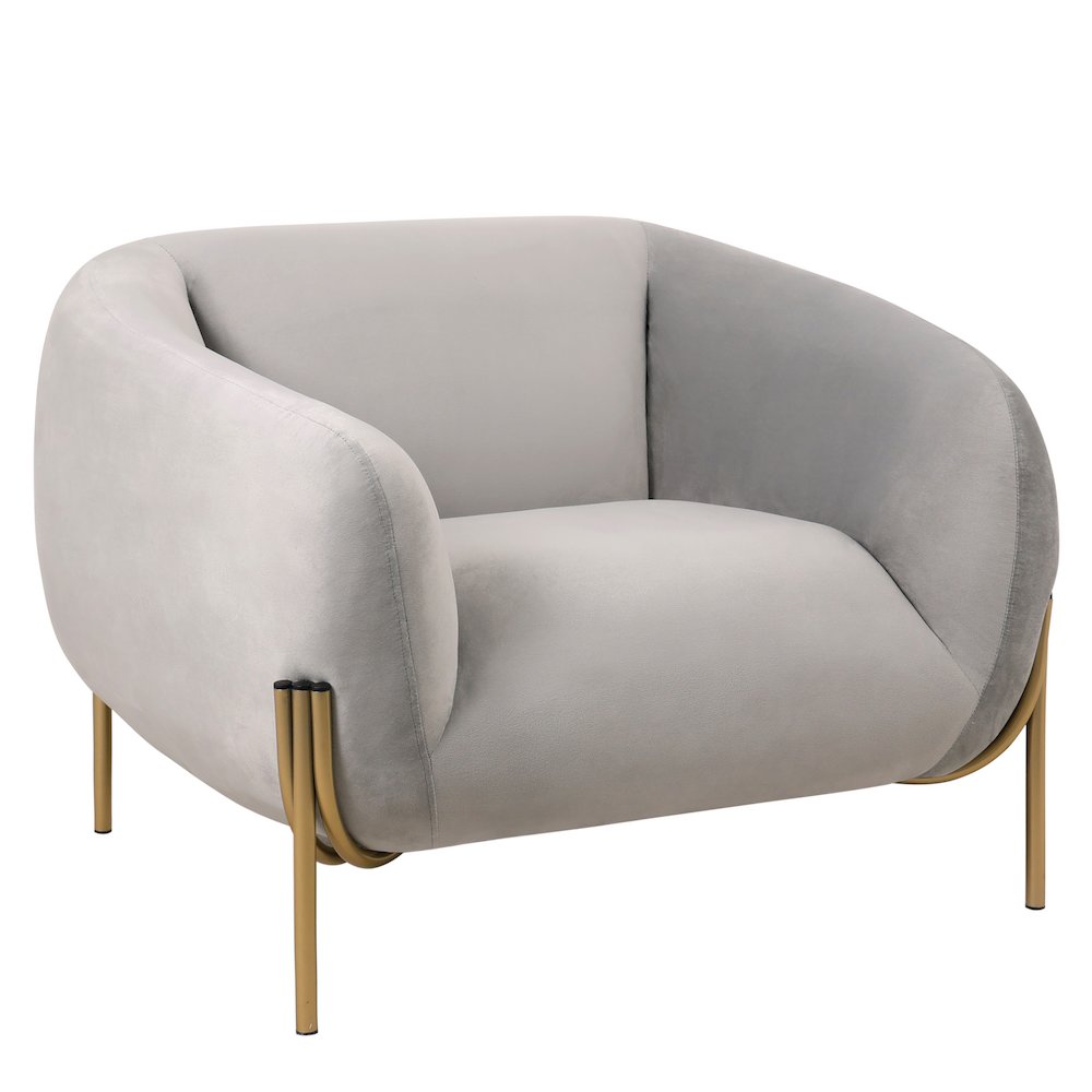 Zuno Collection Modern Single Seater Sofa in Light Grey Velvet. Picture 12