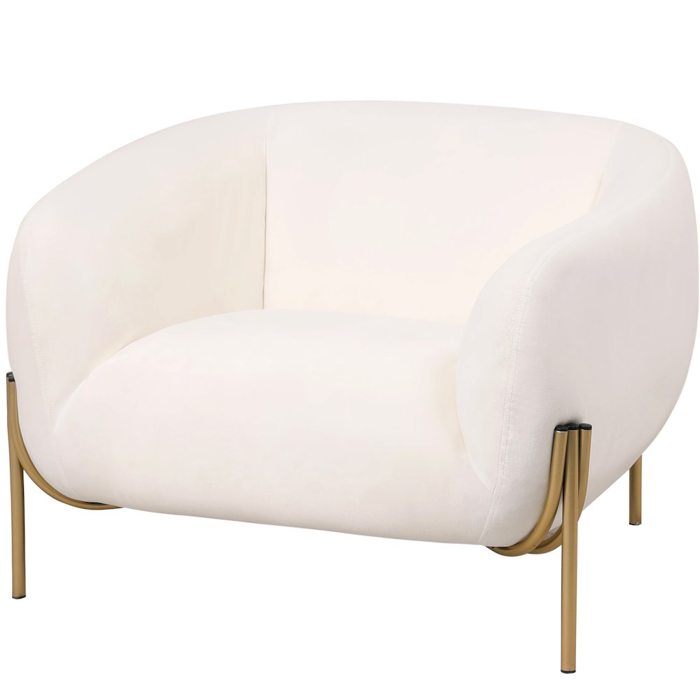 Zuno Collection Modern Single Seater Sofa in White Velvet. Picture 13