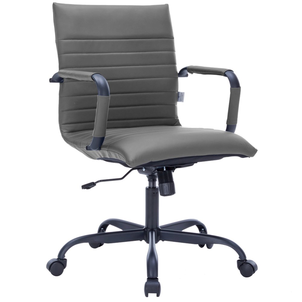 Harris Leather Home High-Back Office Chair in Grey With Black Frame. Picture 21