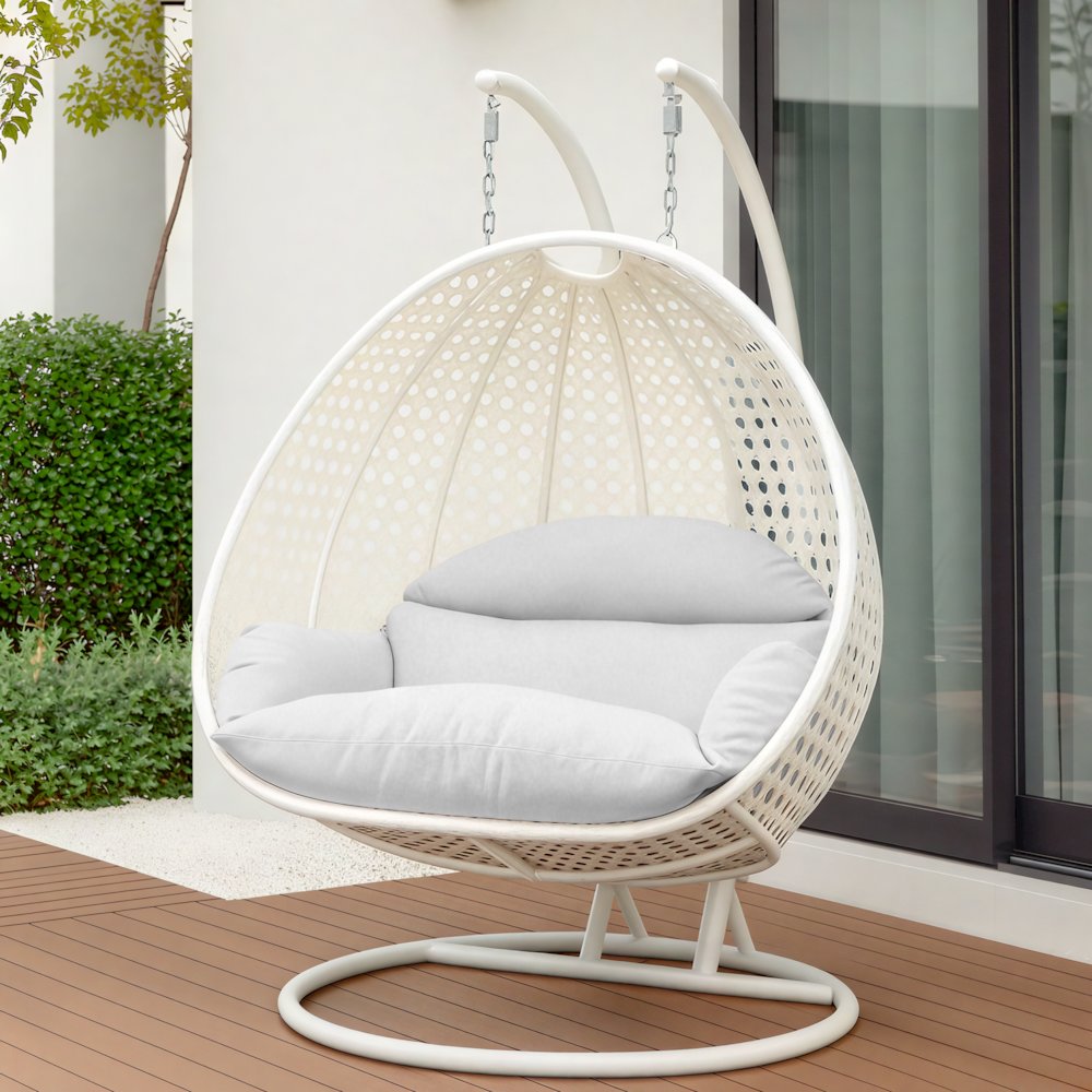 White Wicker Hanging 2 person Egg Swing Chair. Picture 9