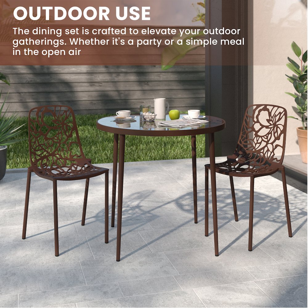 Devon Mid-Century Modern 3-Piece Aluminum Outdoor Patio Dining Set. Picture 4