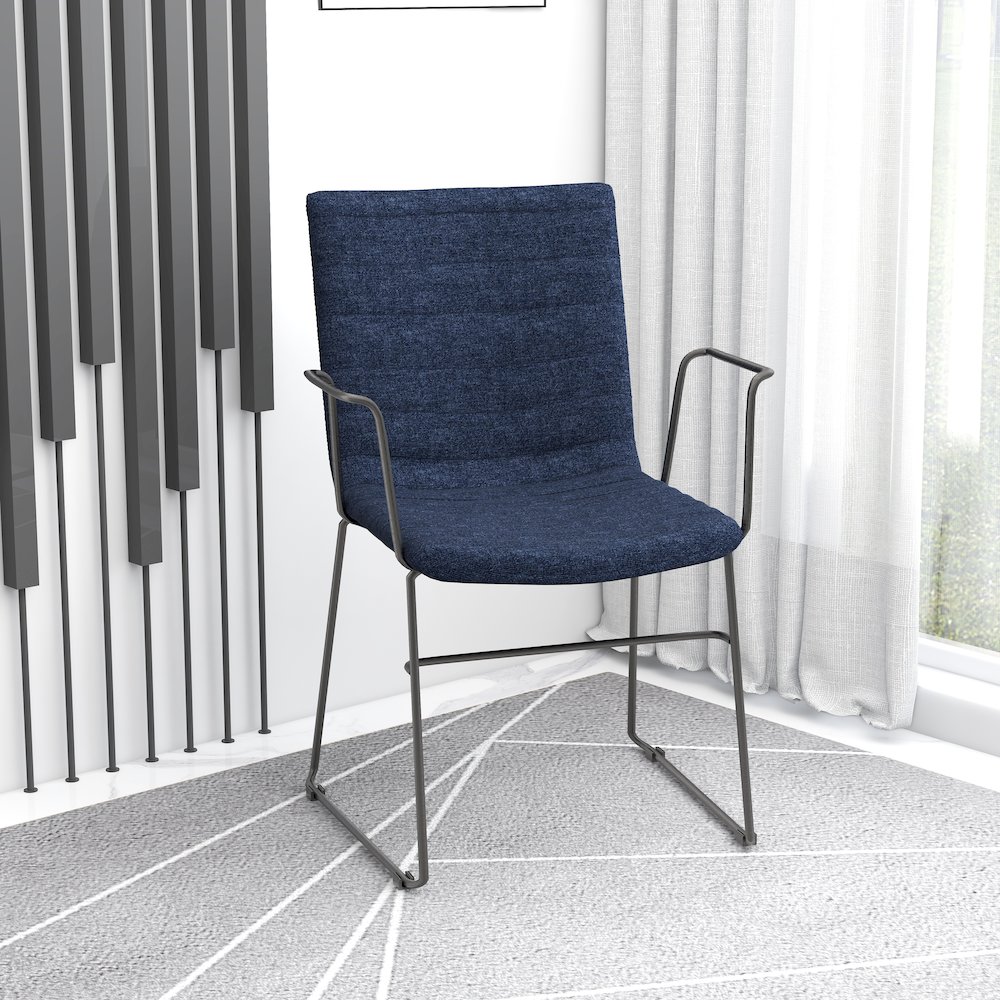 Zylar Series Office Guest Arm Chair in Dark Blue Fabric. Picture 27