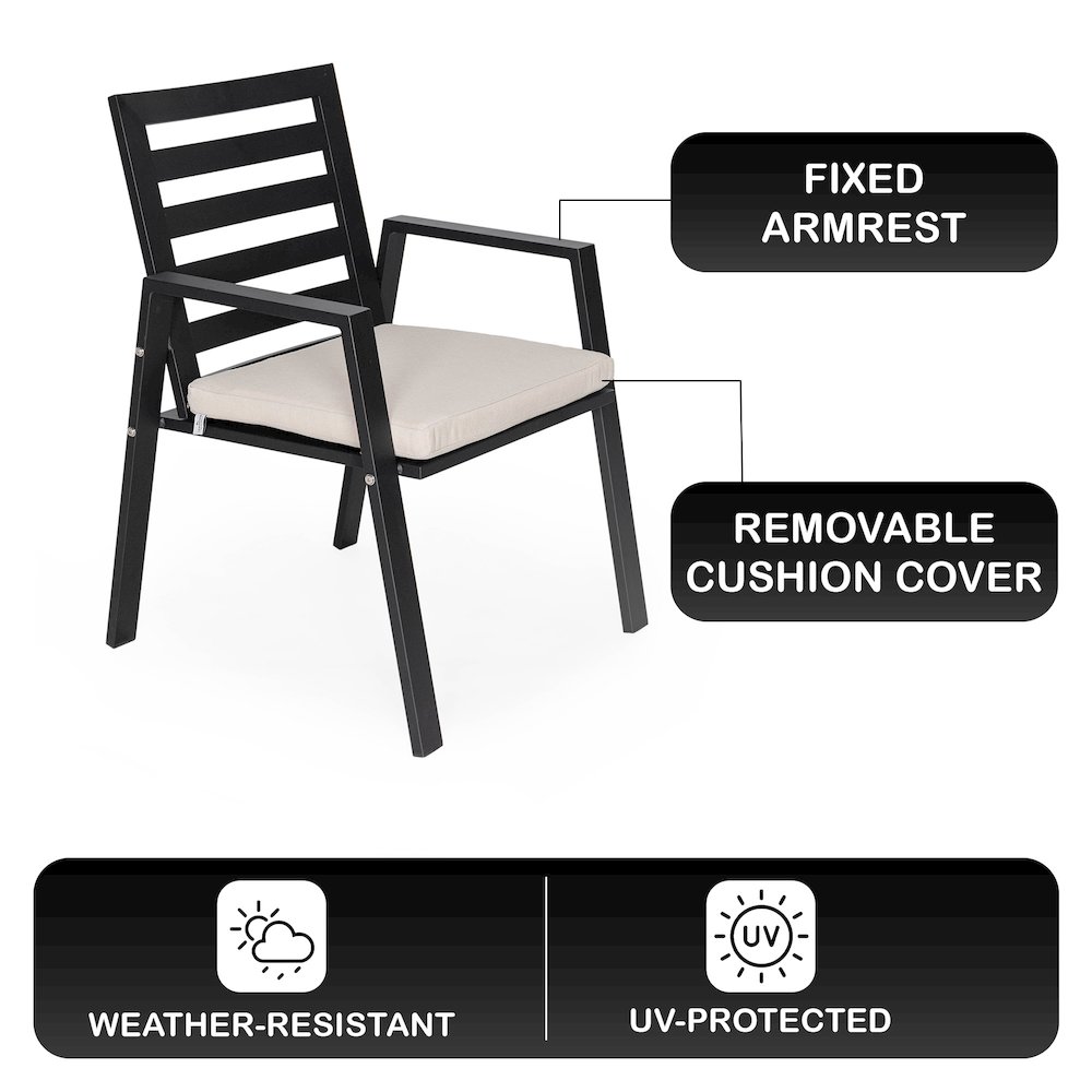 Chelsea Modern Patio Dining Armchair in Aluminum with Removable Cushions. Picture 14