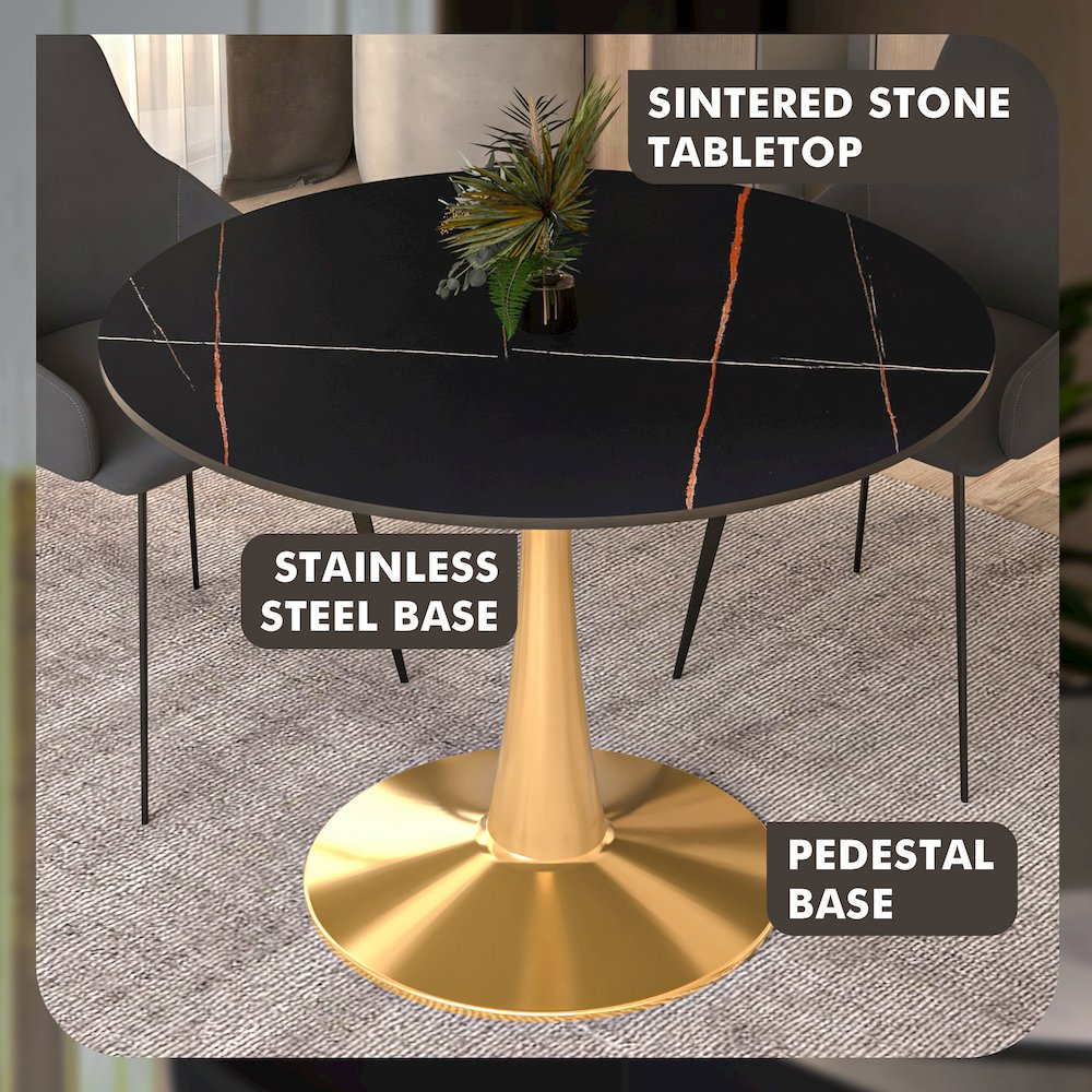Bristol 40" round dining table Gold base with Black Sintered stone Top. Picture 20