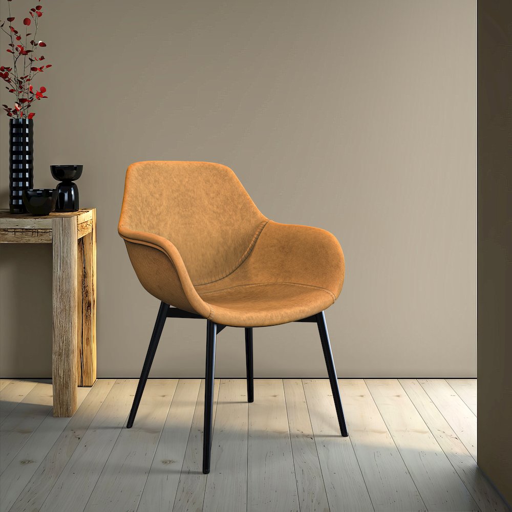 Markley Modern Leather Dining Arm Chair With Metal Legs. Picture 38