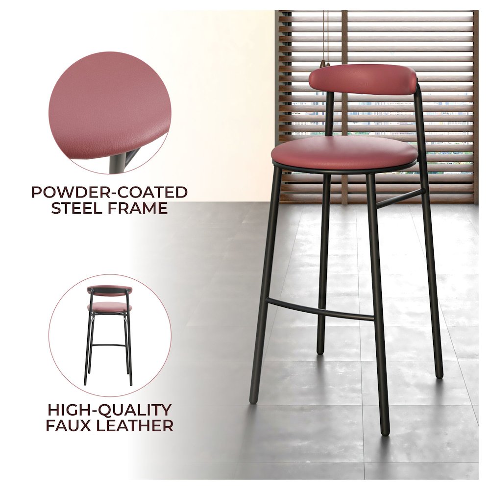 Lume Collection Modern Bar Stool in Burgundy. Picture 14