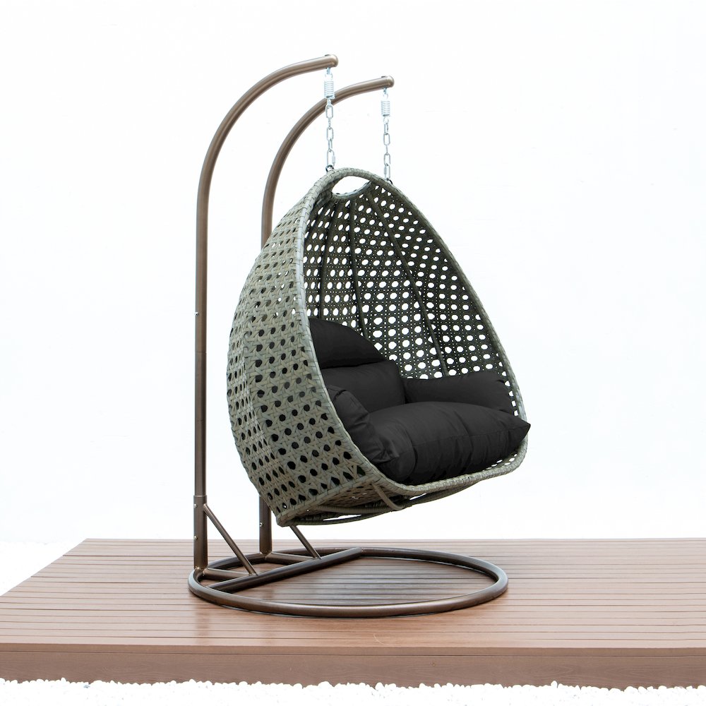 Beige Wicker Hanging 2 person Egg Swing Chair. Picture 6