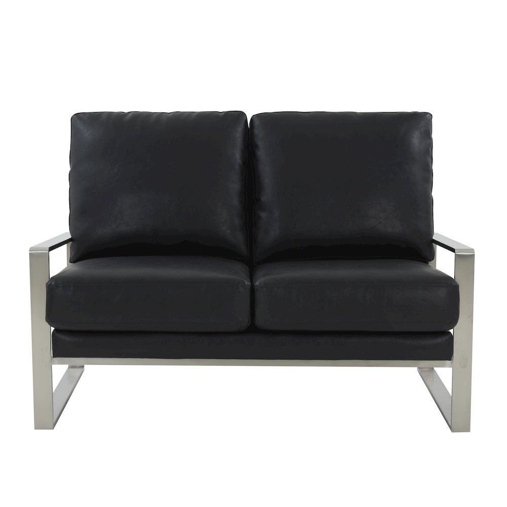 Jefferson Contemporary Modern Faux Leather Loveseat With Silver Frame. Picture 3