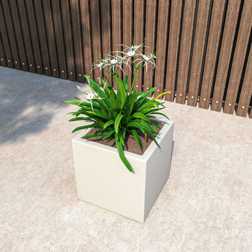 Fern Series Poly Stone Planter 15" Cube in White. Picture 2