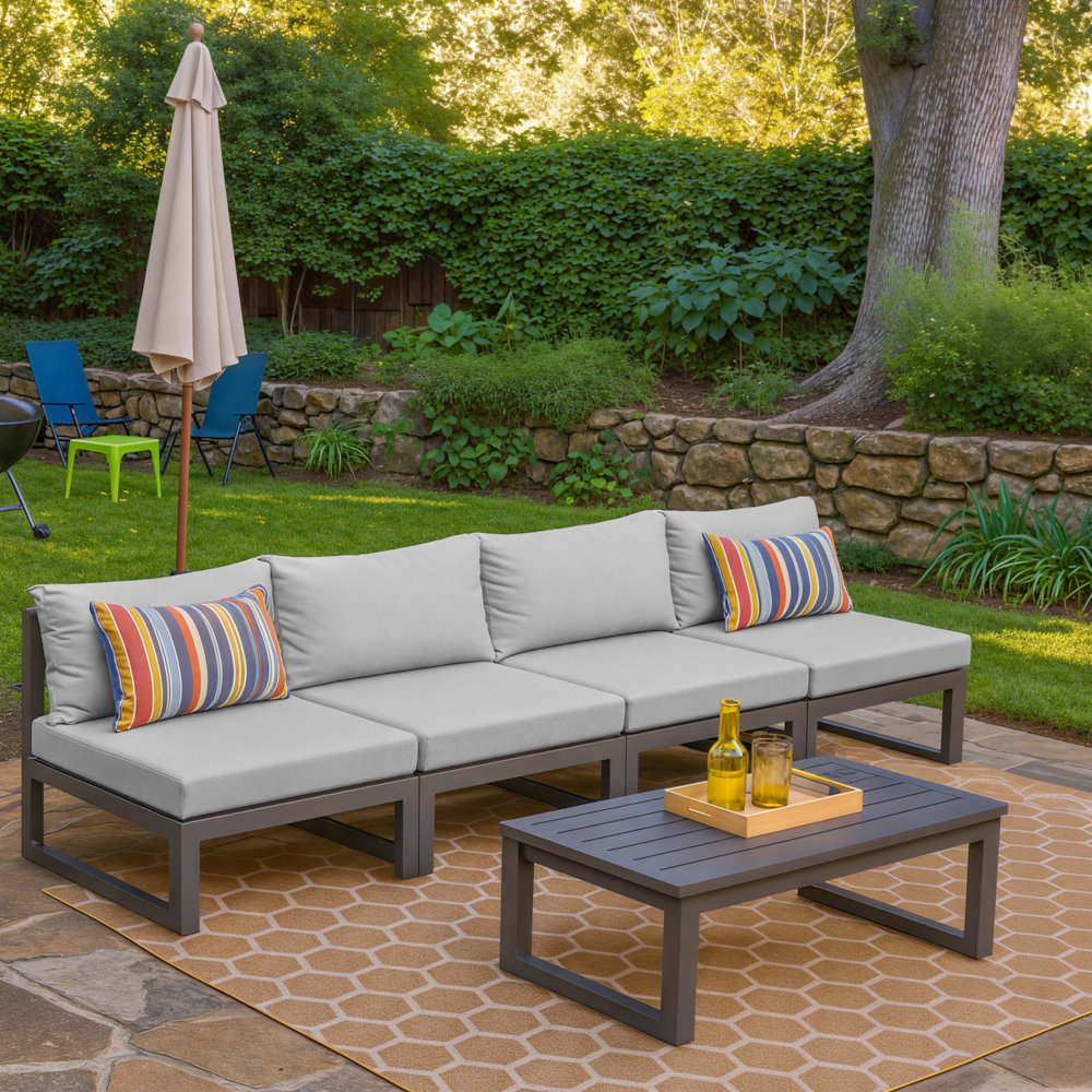 Chelsea 4-Piece Middle Patio Chairs Black Aluminum With Cushions. Picture 13