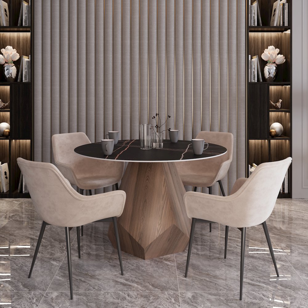 Nebo Modern Dining Table in Walnut Base with Black Sintered Stone  Top. Picture 7