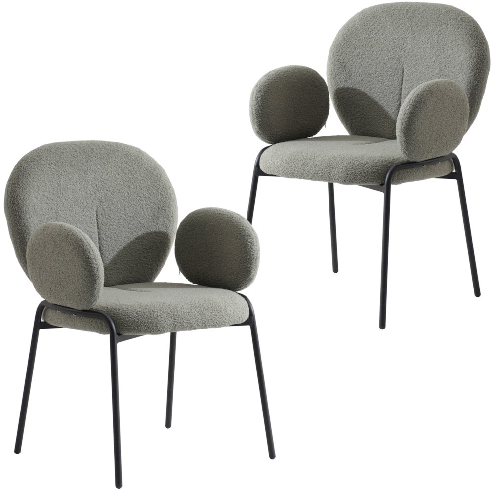 Celestial Series Boucle Dining Arm Chair, Black Frame with Green Fabric Set of 2. Picture 1