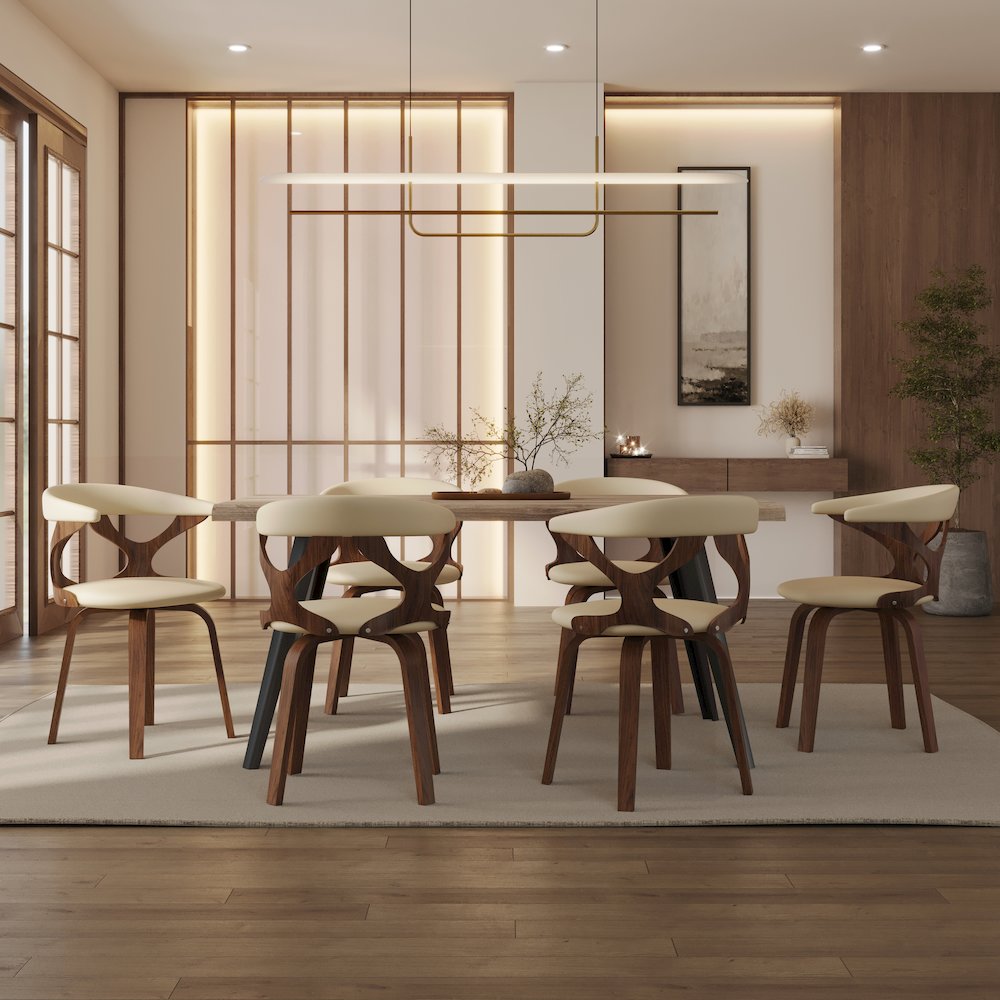 Modern Wooden Dining Chair, Walnut Frame in Taupe Klyne Collection By LeisrueMod. Picture 7