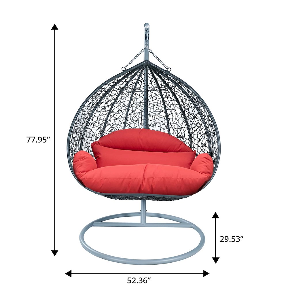 Recluse Collection Modern Outdoor Swing Chair Grey Frame with ES57 Red Cushion. Picture 12
