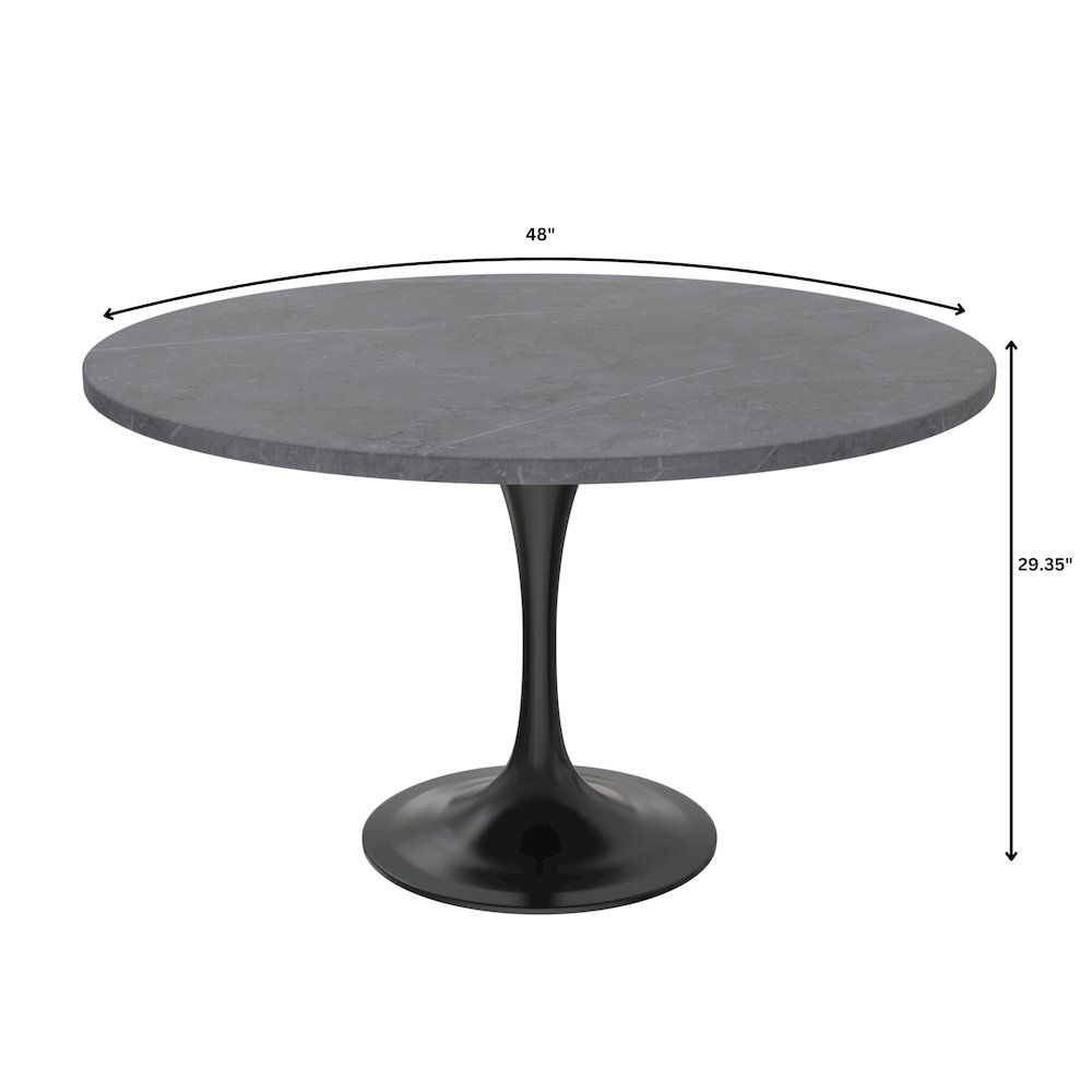 Verve Collection 48 Round Dining Table, Black Base with Sintered Stone Grey Top. Picture 10