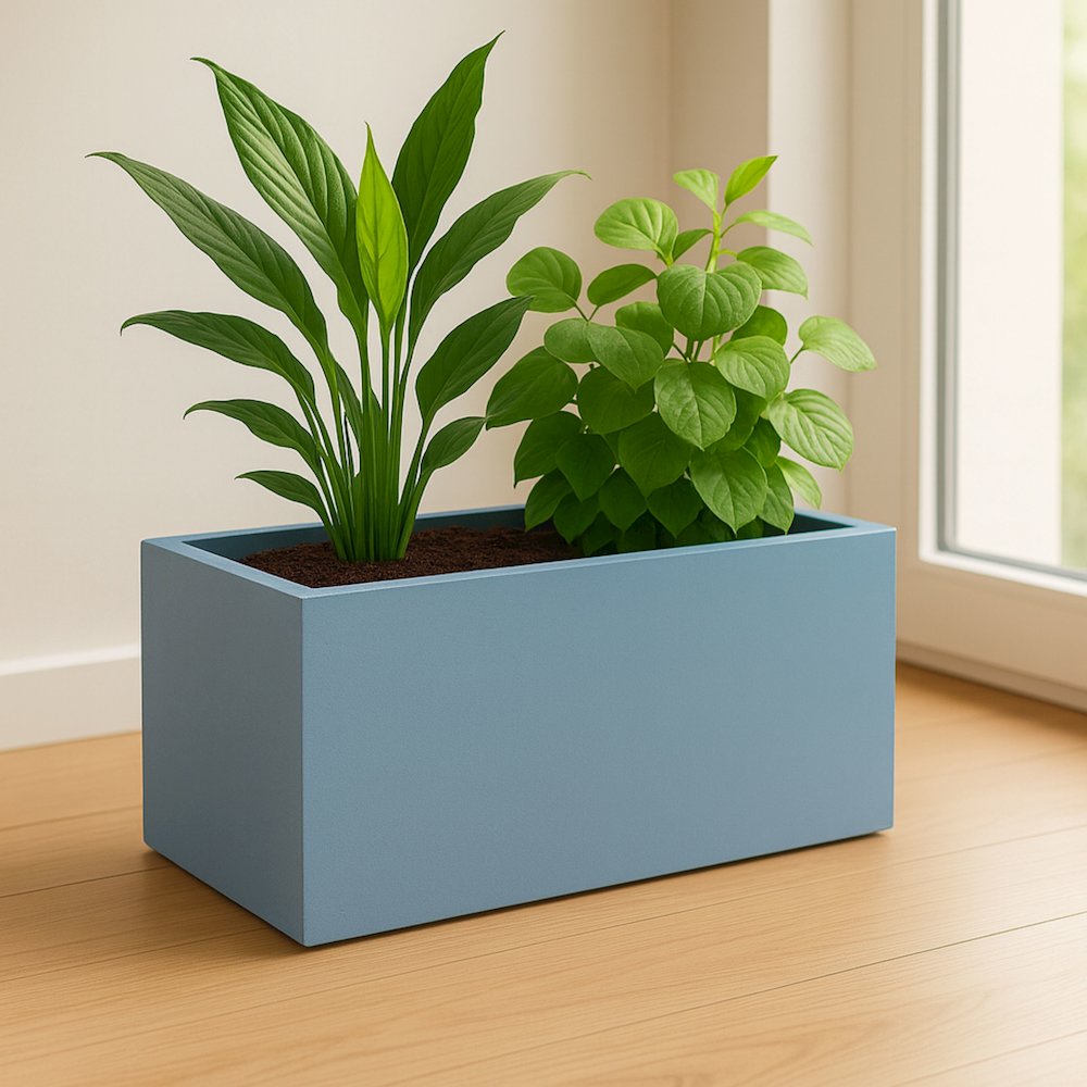 Bloom Series Poly Stone Planter 9" , 19.7" Long In Aged Concrete. Picture 16