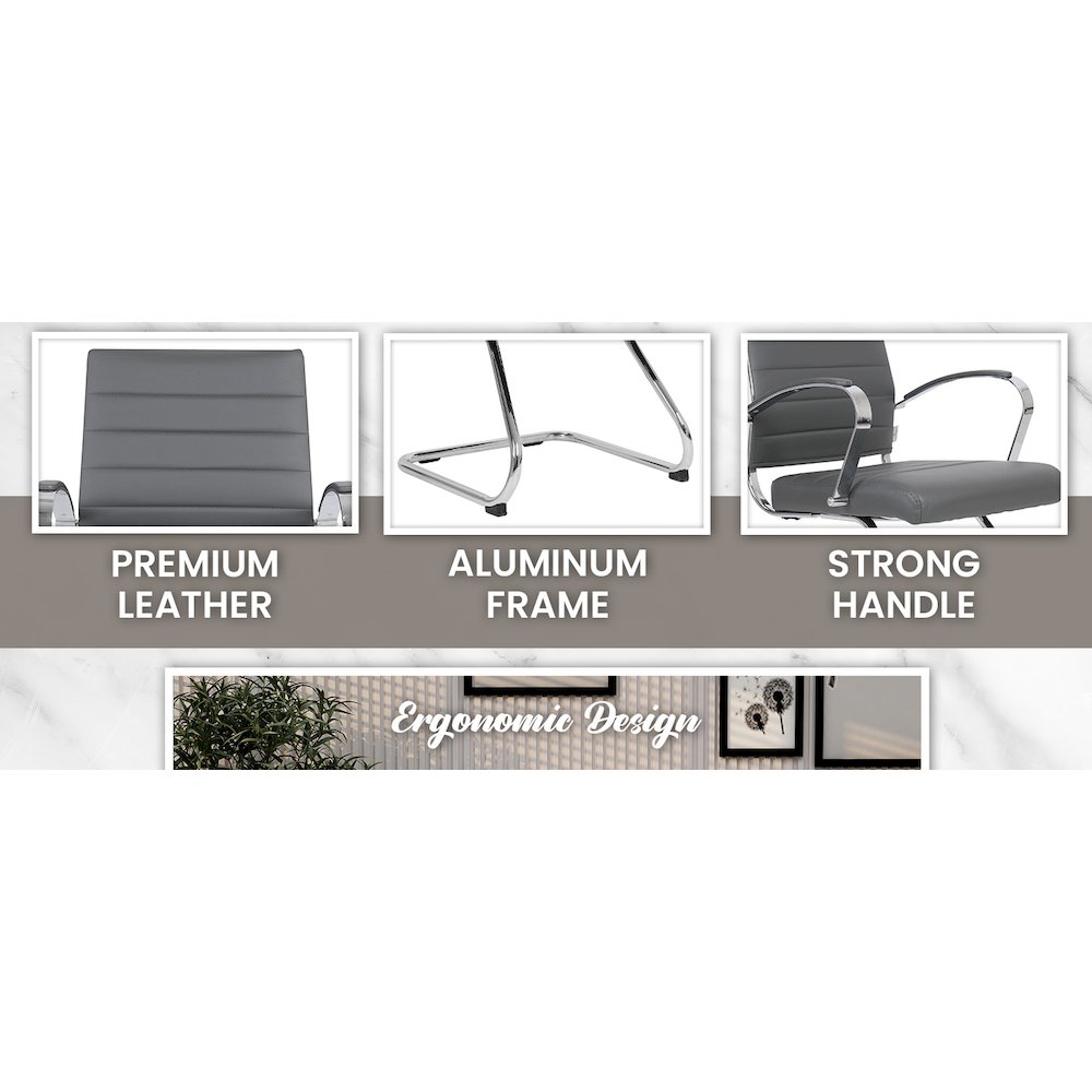 Benmar Home Leather Guest Office Chair in Grey. Picture 2