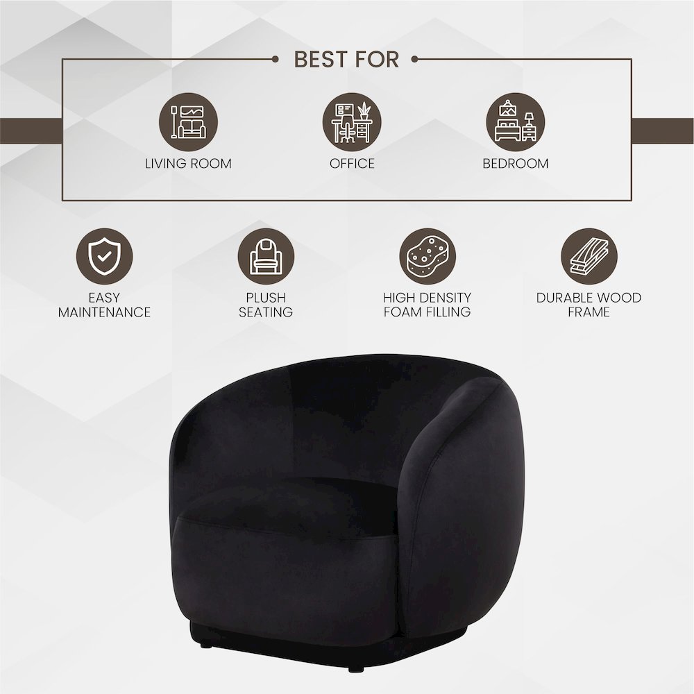 Faze Collection Modern Single Seater Sofa in Black Velvet. Picture 3