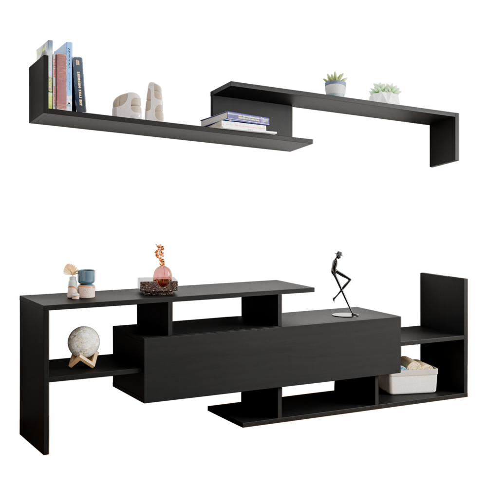 Surrey Modern TV Stand with MDF Shelves and Bookcase. Picture 2