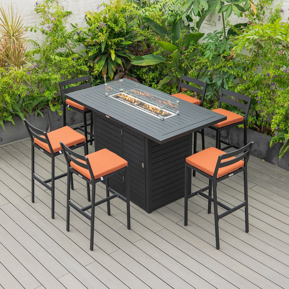 Chelsea Collection Modern Aluminum Outdoor Chair in black with Orange Cushions. Picture 10