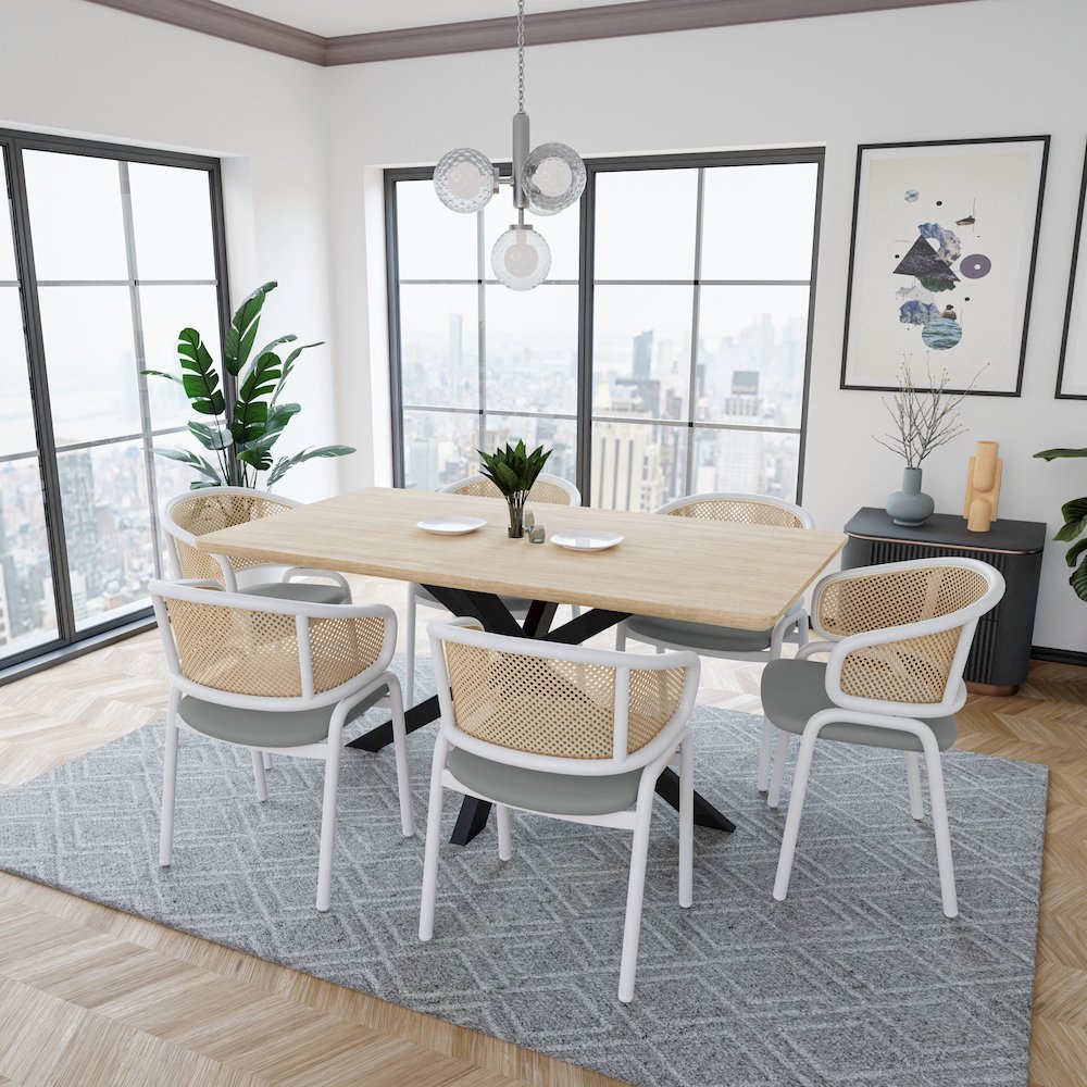 Ervilla - Dining Chair - White frame in Grey Leather Set of 2. Picture 4